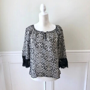 Crescent Stitch Fix Printed Lace Blouse SP Petite